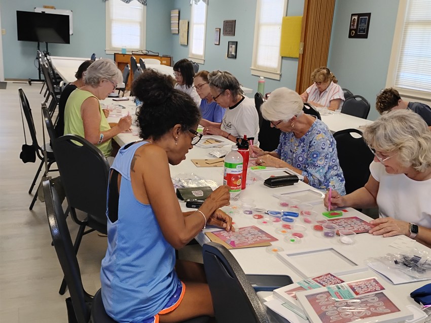 Diamond painting craft time with friends at Sharon United Methodist Church in Grandy
